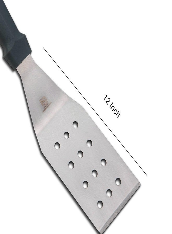 HS WORLD OF HORECA ESSENTIALS HS 12 Inch Professional Kitchen Square Edge Turner | Medium Handle | Heavy Duty Metal Spatula with Beveled Edges | SUS420J2 Stainless Steel for Grills, Skillets, Burgers - Image 2